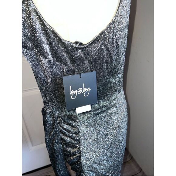 By and By Junior’s Silver Drape-front Sleeveless Mini Dress. (Lg) - Picture 6 of 7